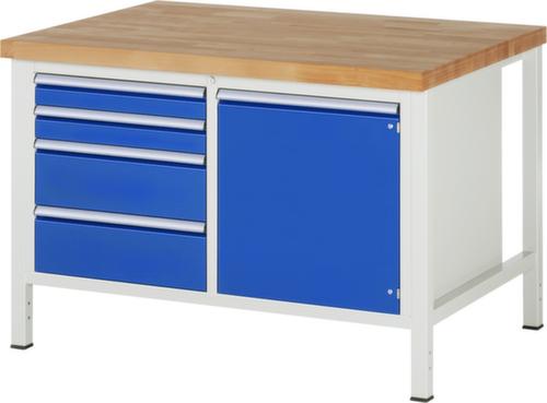 RAU Établi à hauteur réglable Serie 8000, 4 tiroirs, 1 armoire, RAL7035 gris clair/RAL5010 bleu gentiane