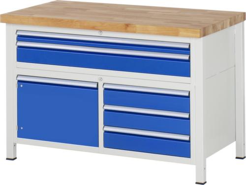 RAU Établi à hauteur réglable Serie 8000, 5 tiroirs, 1 armoire, RAL7035 gris clair/RAL5010 bleu gentiane