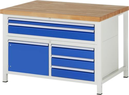 RAU Établi à hauteur réglable Serie 8000, 5 tiroirs, 1 armoire, RAL7035 gris clair/RAL5010 bleu gentiane