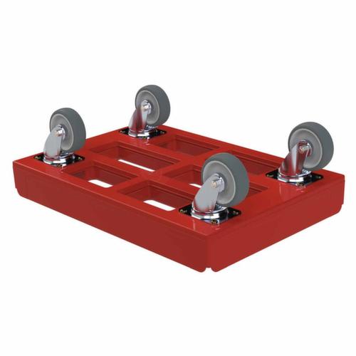 Chariot à bac pour bac norme Europe, force 300 kg, rouge vif