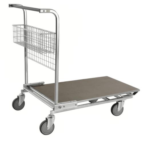 Kongamek Chariot avec barre de poussée pour charges volumineuses, force 200 kg, plateau longueur x largeur 850 x 600 mm