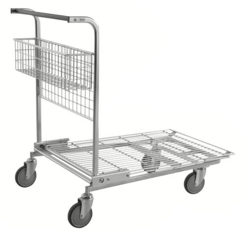 Kongamek Chariot avec barre de poussée pour charges volumineuses, force 200 kg, plateau longueur x largeur 850 x 600 mm