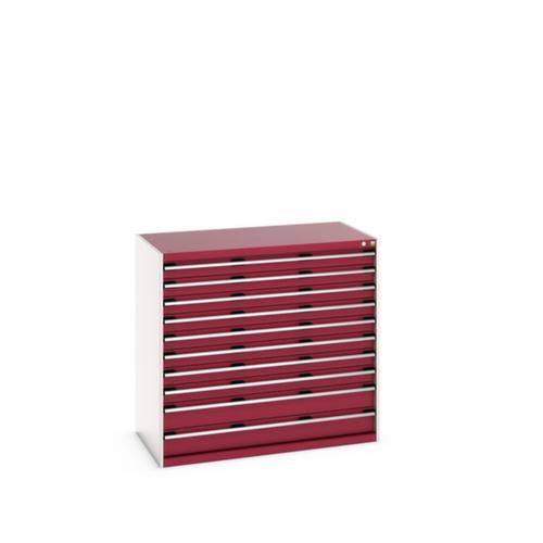 bott Armoire à tiroirs cubio surface de base 1300x750 mm, 10 tiroir(s), RAL7035 gris clair/RAL3004 rouge pourpre