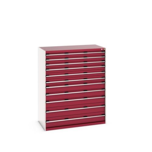 bott Armoire à tiroirs cubio surface de base 1300x750 mm, 11 tiroir(s), RAL7035 gris clair/RAL3004 rouge pourpre