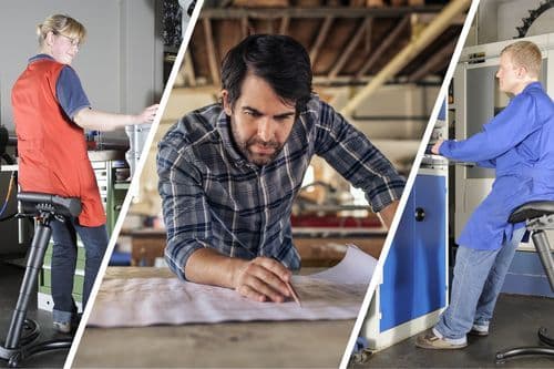 Arbeiten an einer Werkbank mit stehender Tätigkeit im Betrieb